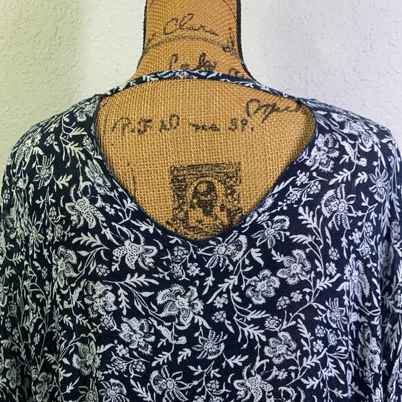 DEMOCRACY Navy Blue‎ Floral Fringe Short Sleeve Kimono Size Medium - NWT - Picture 7 of 11